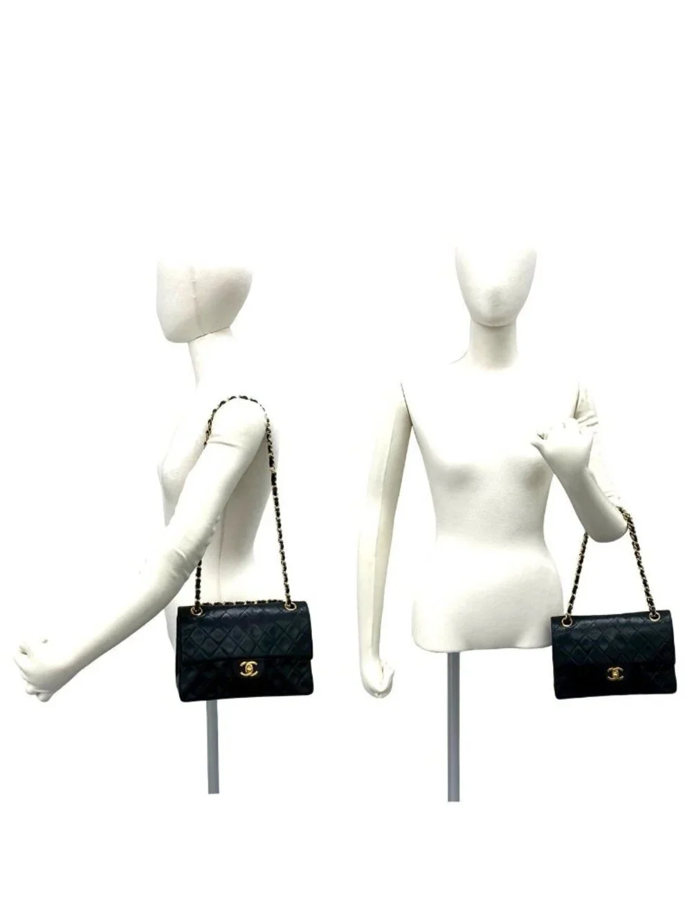 Chanel Quilted CC Logo Double Flap Lambskin Chain Shoulder Bag Black